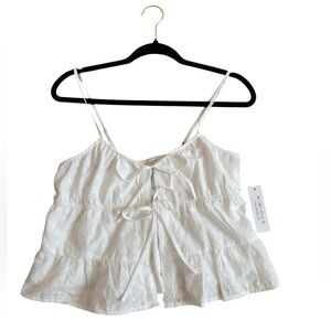 White Eyelet Tie-Front Spaghetti Strap Top